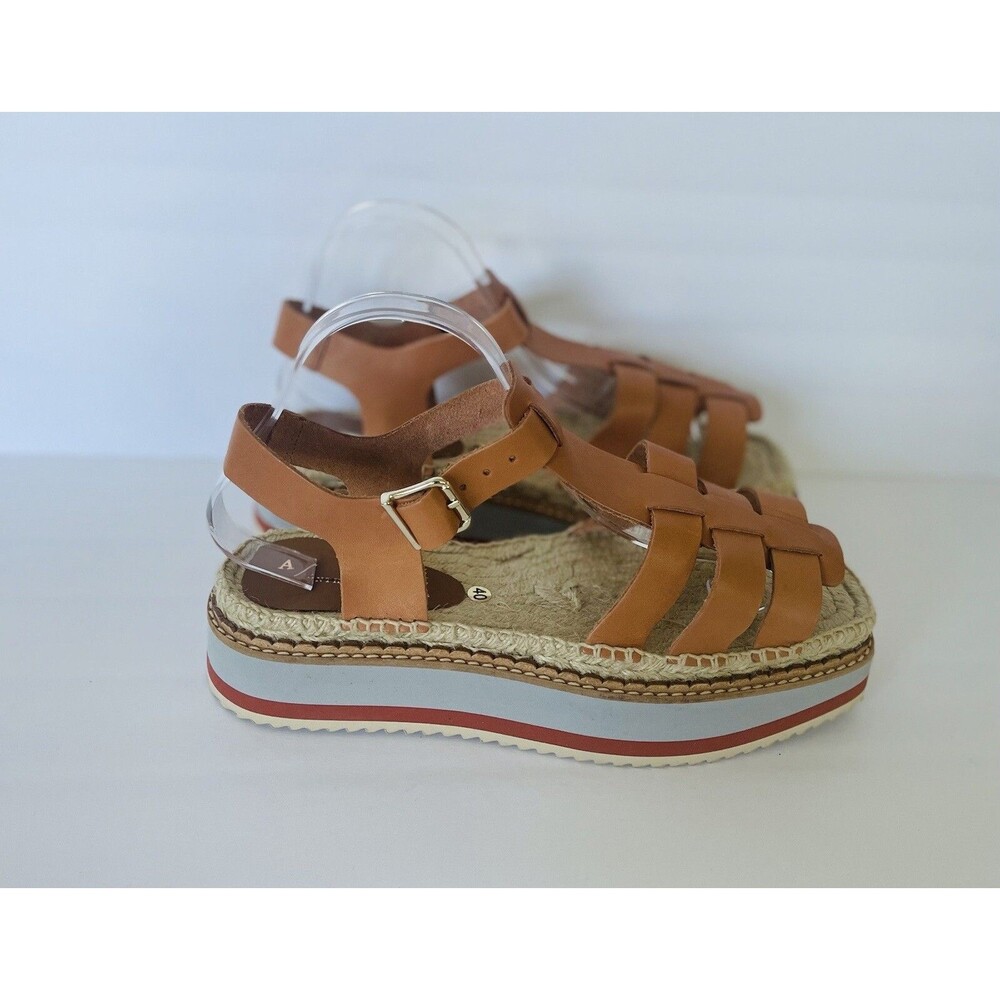 Anthropologie Women Sporty Platform Leather Tan Espadrille Sandals Shoes Size 40 - Picture 3 of 13